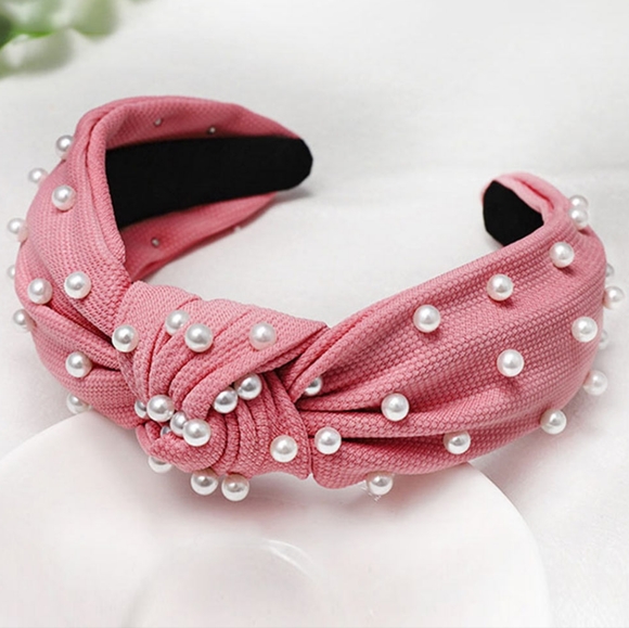 Pink Pearl Knot Headband Hair Bling Sparkle Jewel Statement Accessory - Picture 6 of 6
